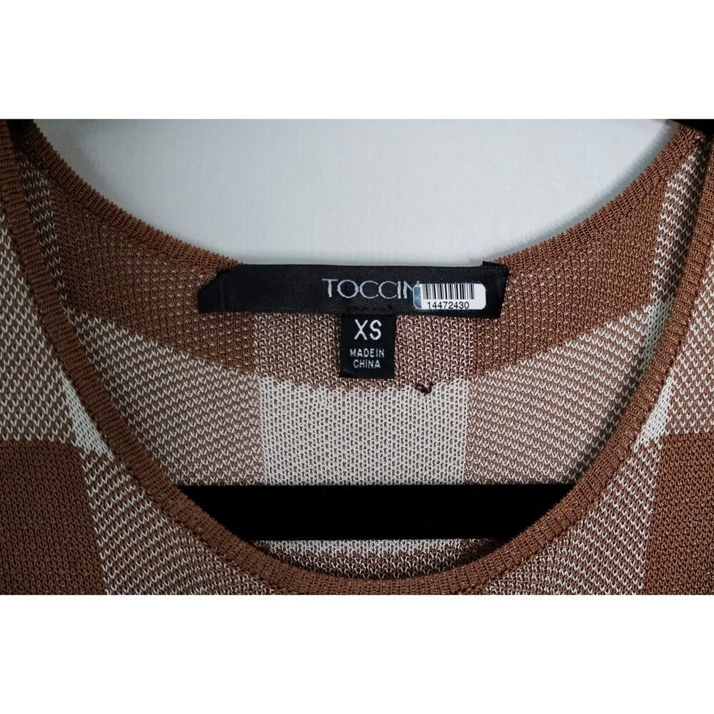TOCCIN Emerson Midi Dress Sleeveless Gingham Check Knit Brown White Size XS - Picture 10 of 10
